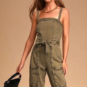 Go West Olive Green Utility Denim Jumpsuit